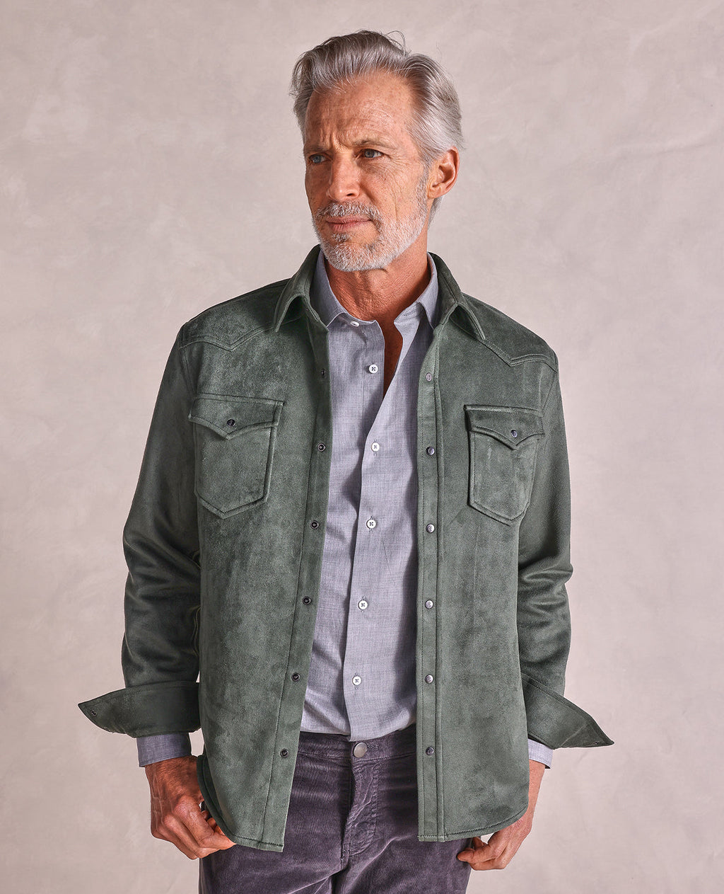 The Wyatt - Microsuede Shirt Jacket - Green Haze